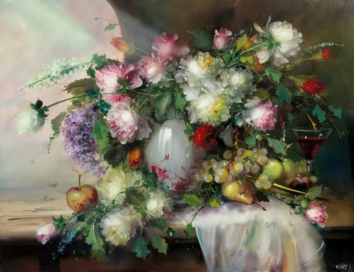 Painting titled "Velvet fragrance (A…" by József Fürst, Original Art, Oil