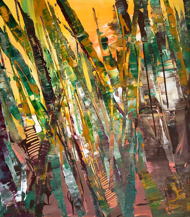 Peinture intitulée "bambougraphie" par Laurence Moreux, Œuvre d'art originale, Acrylique
