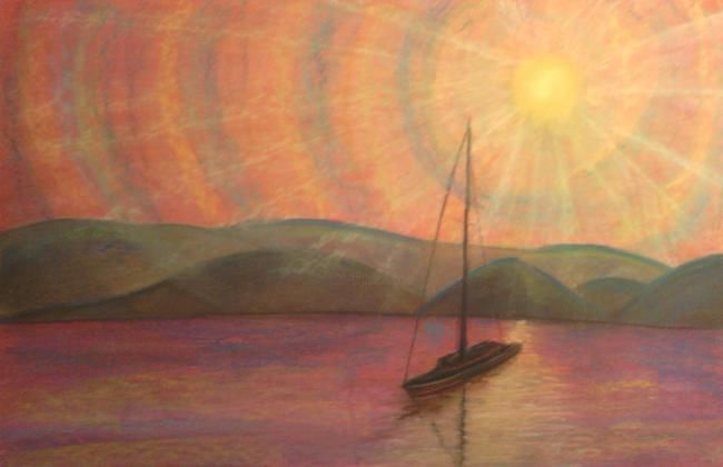 Painting titled "Sunset at Lake Bala…" by Gabor Fuzer, Original Artwork, Other