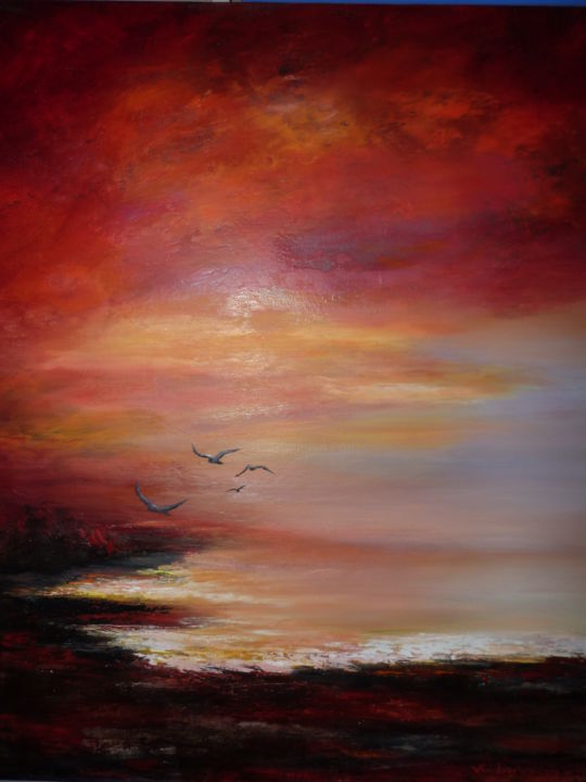 Peinture intitulée "coucher-de-soleil.j…" par fvandercru, Œuvre d'art originale, Huile
