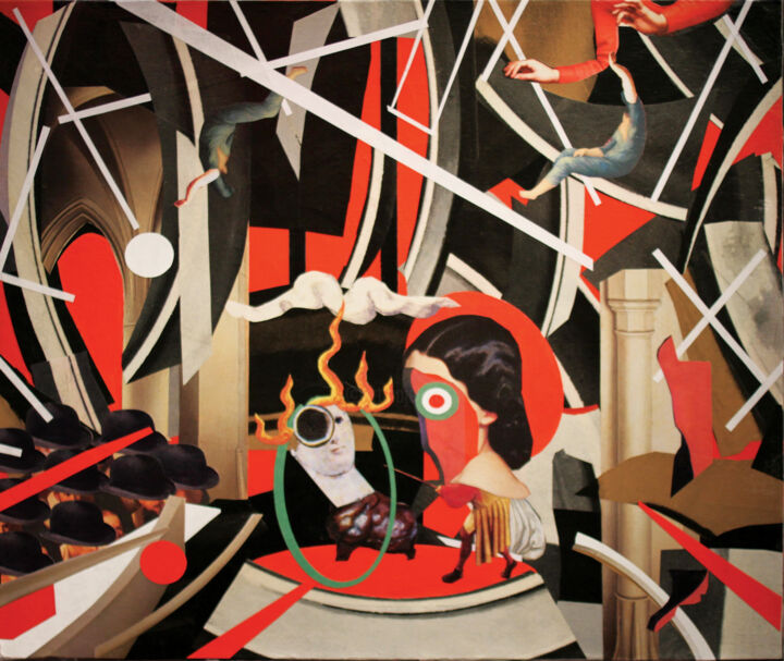 Collages getiteld "Le cirque rouge" door François-Xavier Lagey, Origineel Kunstwerk, Collages