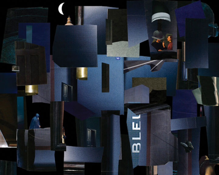 "Minuit" başlıklı Kolaj François-Xavier Lagey tarafından, Orijinal sanat, Kolaj Ahşap Sedye çerçevesi üzerine monte edilmiş