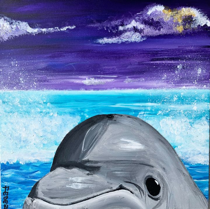 Painting titled "DolphinSelfie" by Federico Zucchetti (FEDE), Original Artwork, Acrylic