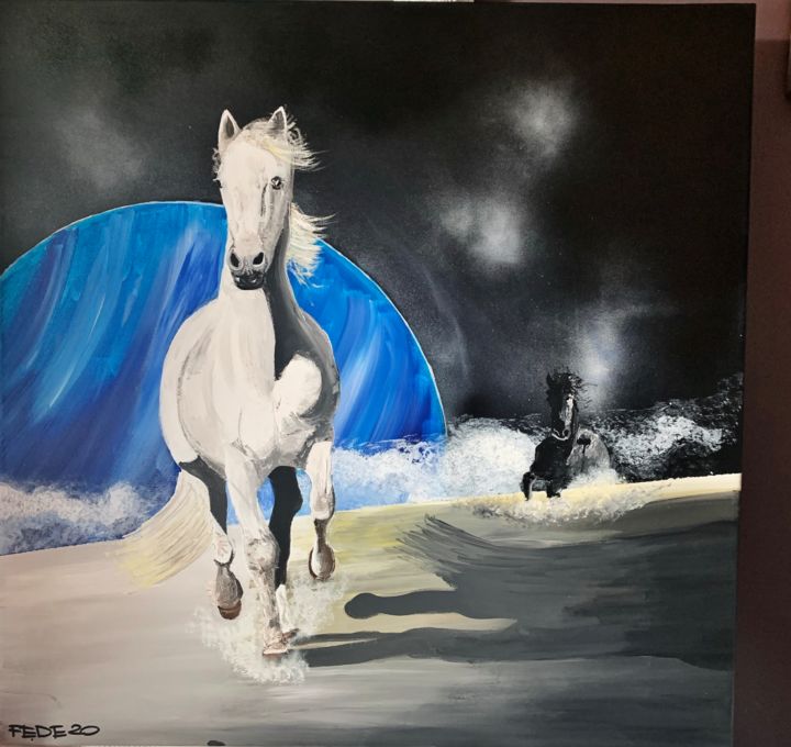 Pittura intitolato "Horses on the moon" da Federico Zucchetti (FEDE), Opera d'arte originale, Acrilico