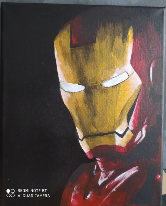 Painting titled "Iron man" by Guillaume Bn, Original Artwork, Acrylic Mounted on Wood Panel