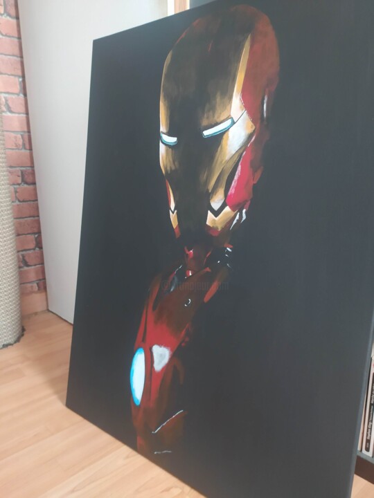 Painting titled "Iron Man 2" by Guillaume Bn, Original Artwork, Acrylic Mounted on Wood Stretcher frame