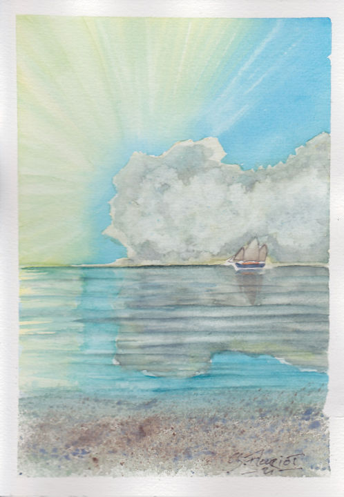 Peinture intitulée "Soleil de Grèce" par Guillaume Flouriot, Œuvre d'art originale, Aquarelle