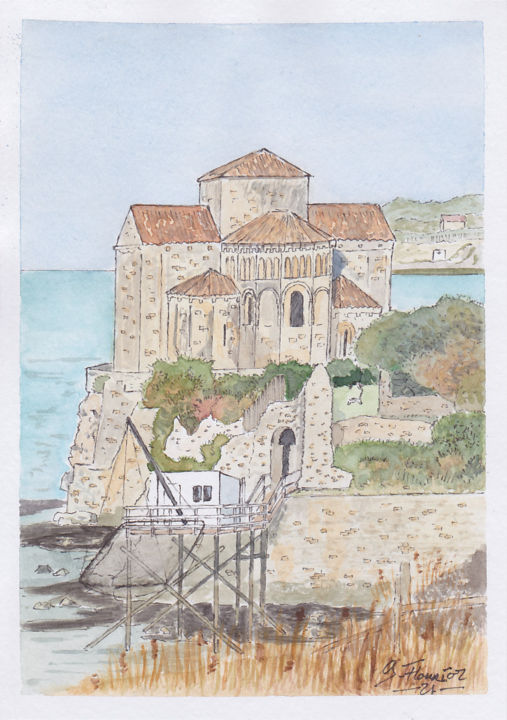 Peinture intitulée "Talmont sur Gironde" par Guillaume Flouriot, Œuvre d'art originale, Aquarelle