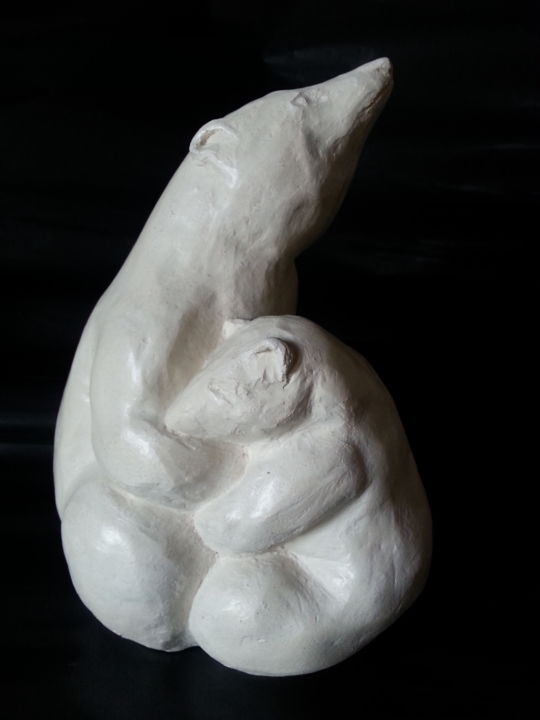Sculpture titled "maman ourse et son…" by Geneviève Gandy, Original Artwork, Terra cotta