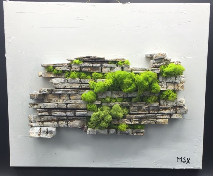 Peinture intitulée "mur de pierres sech…" par Guillaume Minssieux, Œuvre d'art originale, Coulage