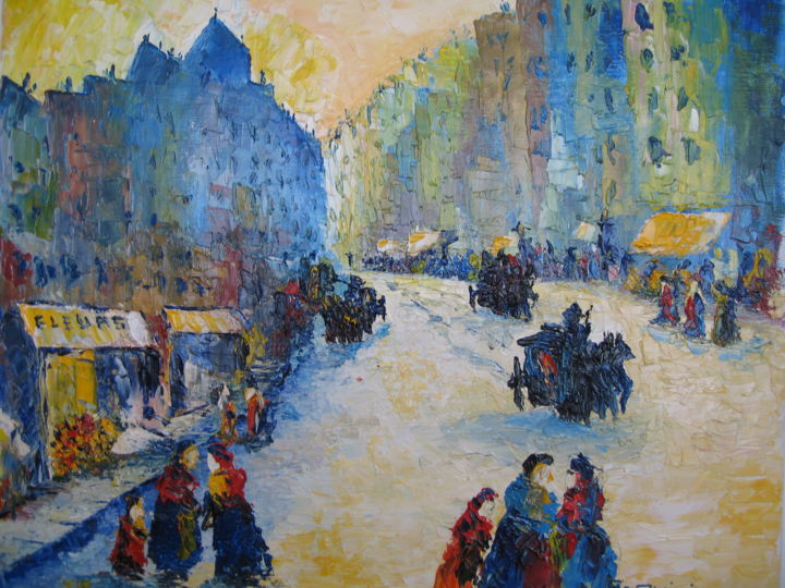 Painting titled "La grande rue" by G.R.Quinio, Original Artwork, Oil