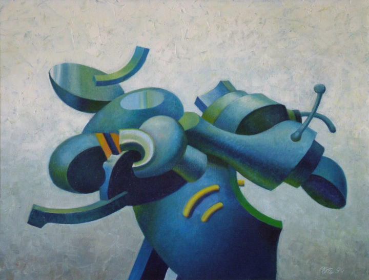 Pittura intitolato "Голубая конструкция." da Gennadii Troshkov, Opera d'arte originale, Olio