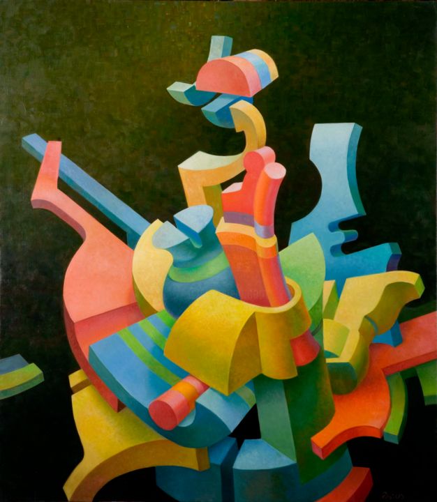 Painting titled "Конструкция в форме…" by Gennadii Troshkov, Original Artwork, Oil