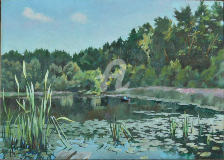 Malerei mit dem Titel "Lake Ilmenok. Belar…" von Gennady Zmitrovich, Original-Kunstwerk, Öl
