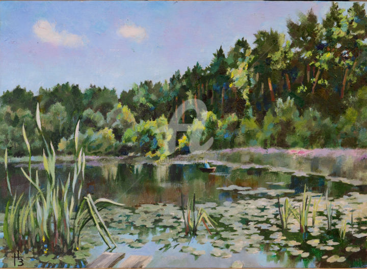 Картина под названием "Lake Almanac.The au…" - Gennady Zmitrovich, Подлинное произведение искусства, Масло