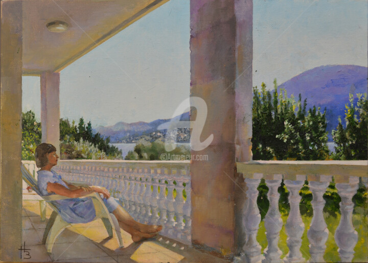 Pintura intitulada "On the terrace. Mon…" por Gennady Zmitrovich, Obras de arte originais, Óleo