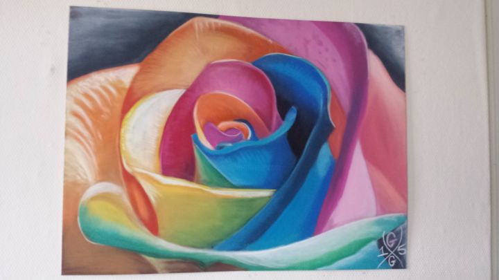 Peinture intitulée "Rose Colorée" par Gaawouelart, Œuvre d'art originale, Pastel