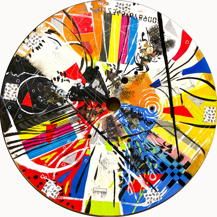 Collages titled "Circle 2" by Giovanni Gabassi, Original Artwork, Acrylic Mounted on Wood Panel