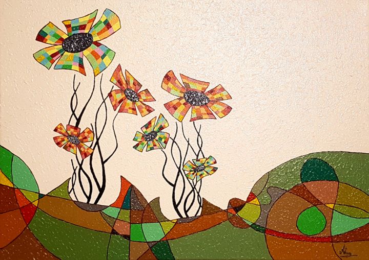 Pintura titulada "Flowers1" por Gabriela Antoce, Obra de arte original, Acrílico Montado en Bastidor de camilla de madera