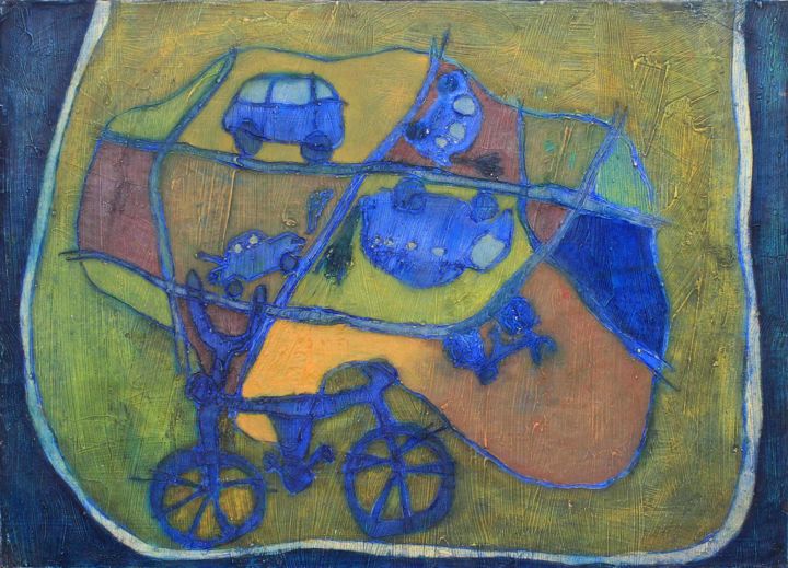 Painting titled "Blue Chemin" by Gabo Mendoza, Original Artwork, Acrylic