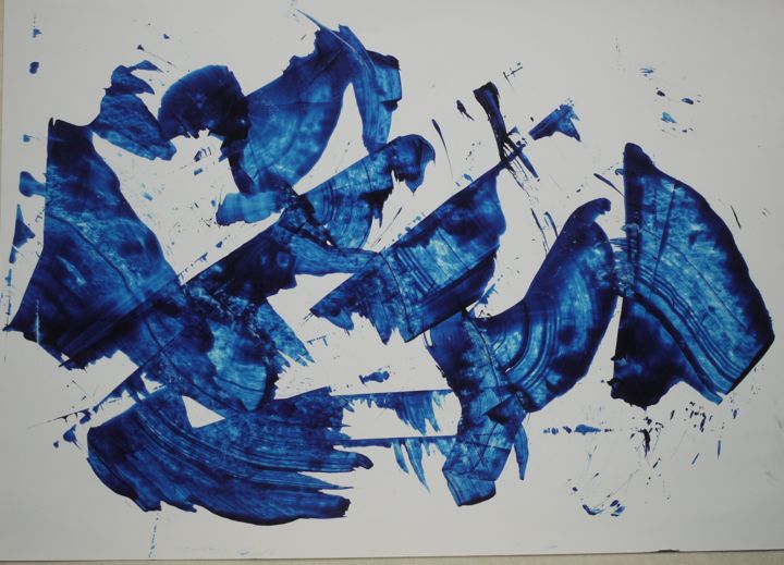 「Action (blue) II.」というタイトルの絵画 Gábor Komorによって, オリジナルのアートワーク, オイル