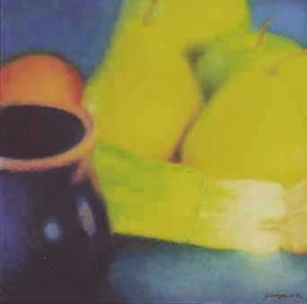 Painting titled "Still Life with Gre…" by Gabor Csakany, Original Art,