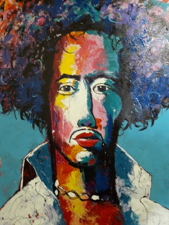Painting titled "Hendrix" by Gabriel Angel Jimenez Lopez Lopez, Original Artwork, Acrylic Mounted on Wood Stretcher frame