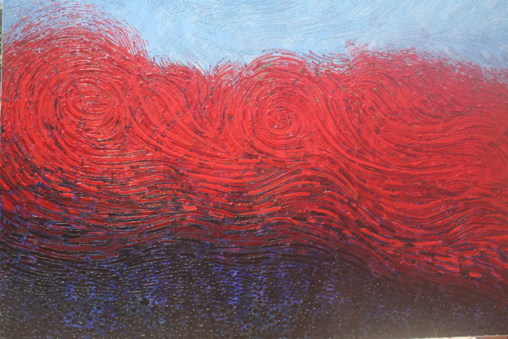 Ζωγραφική με τίτλο "Red-moving-day-" από Gabriel Baptiste, Αυθεντικά έργα τέχνης, Λάδι
