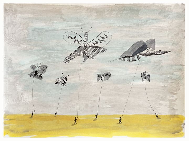 "cerf volant" başlıklı Resim Tomé tarafından, Orijinal sanat, Mürekkep