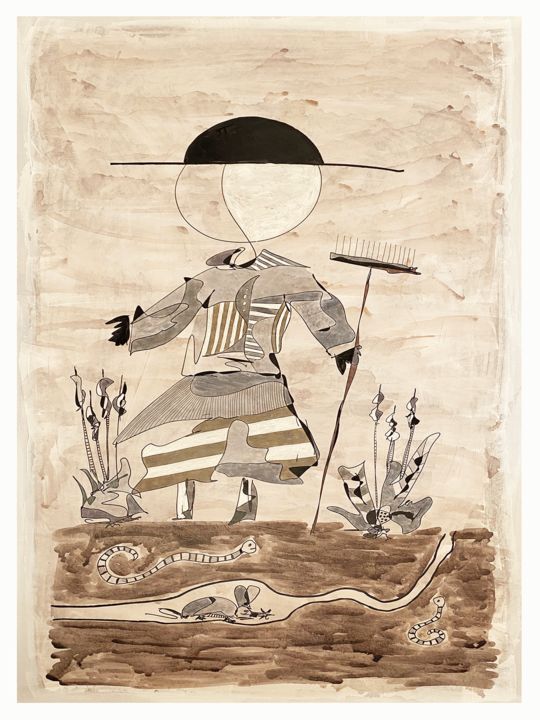 Pittura intitolato "jardinier au râteau" da Tomé, Opera d'arte originale, Olio