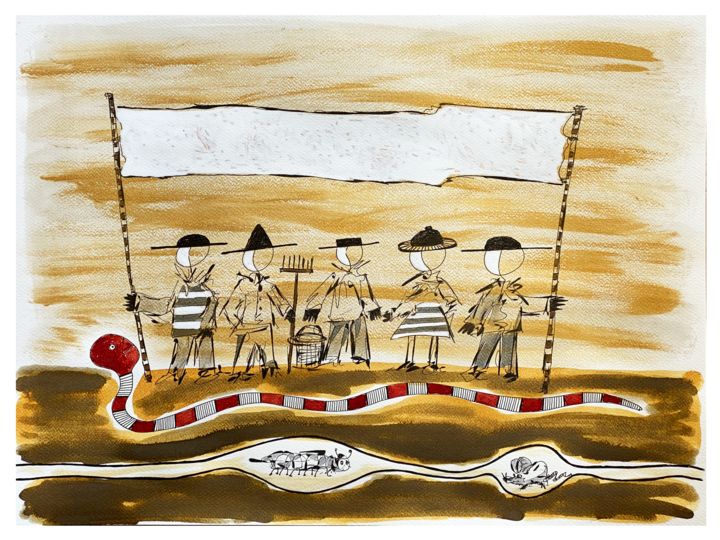 Dibujo titulada "confrérie paysanne" por Tomé, Obra de arte original, Tinta