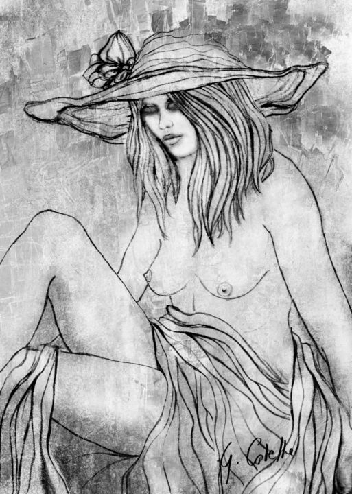 Drawing titled "Chapeau ô mon beau…" by Gabriel Cotelle, Original Artwork, Pencil