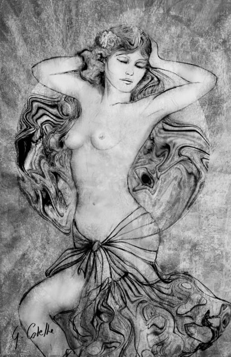 Drawing titled "La nuit semblait se…" by Gabriel Cotelle, Original Artwork, Pencil