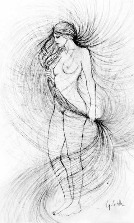 「La fille qui ne sav…」というタイトルの描画 Gabriel Cotelleによって, オリジナルのアートワーク, 鉛筆