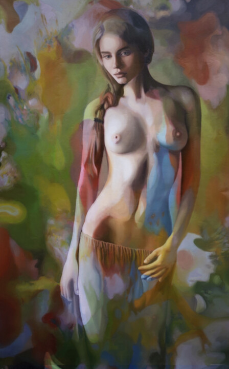 Painting titled "The model" by Gabriel Cristian Matei, Original Artwork, Oil