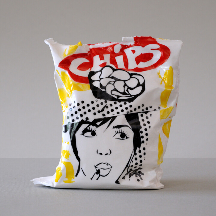 제목이 "I love chips"인 조형물 Gabriel Cristian Matei로, 원작, 도예