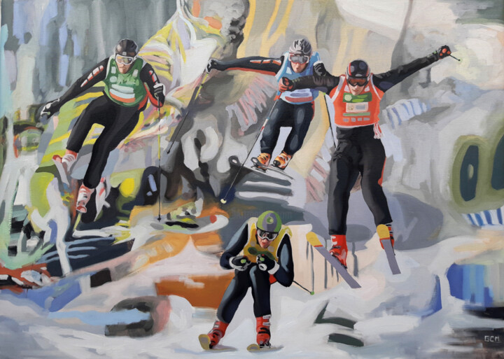Peinture intitulée "Ski contest" par Gabriel Cristian Matei, Œuvre d'art originale, Huile