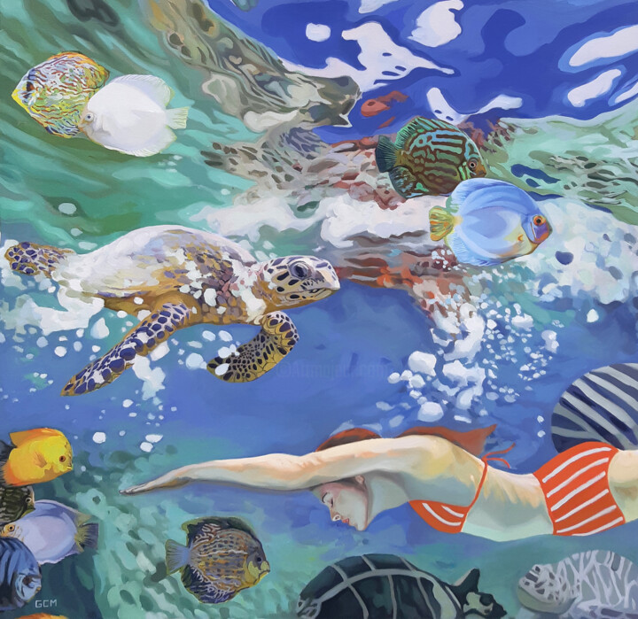 Ζωγραφική με τίτλο "underwater world" από Gabriel Cristian Matei, Αυθεντικά έργα τέχνης, Λάδι Τοποθετήθηκε στο Ξύλινο φορείο…