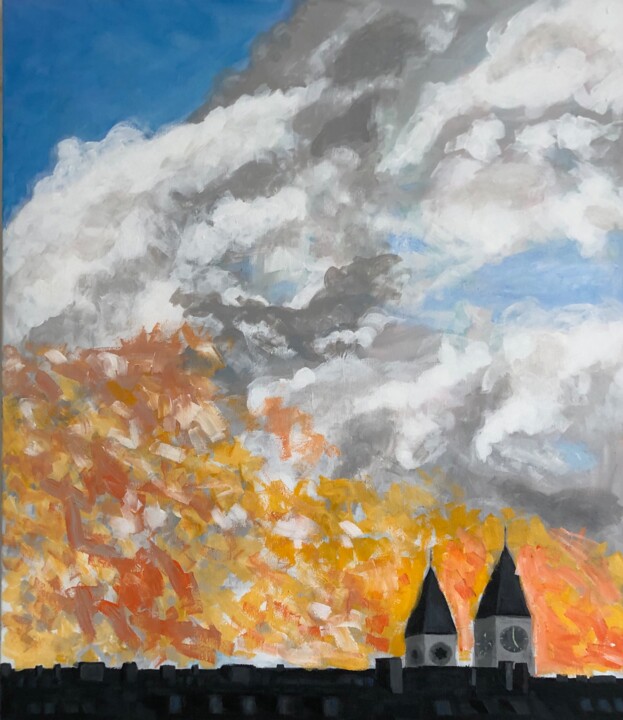 Malerei mit dem Titel "Elisabeths Kirche D…" von Gabriel Koch, Original-Kunstwerk, Acryl