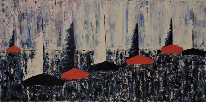 Картина под названием "soir de mer" - Gabriel Peltier, Подлинное произведение искусства, Масло Установлен на Деревянная рама…