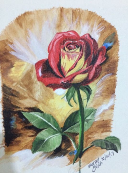 Painting titled "A Rose" by Gabriel Silva, Original Artwork, Acrylic
