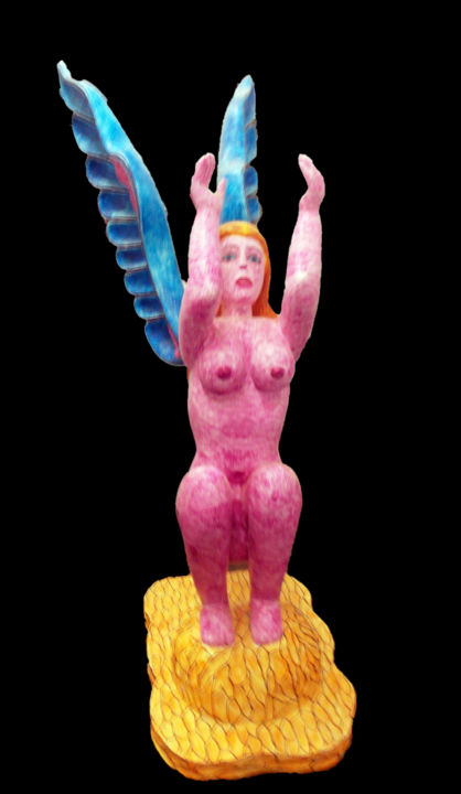 Sculpture titled "0018-Angel Desnudo" by Gabriel Sosa O., Original Artwork, Wood