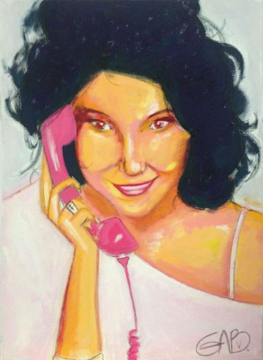 Peinture intitulée "Telephone rose" par Gabriel Verronet, Œuvre d'art originale, Acrylique
