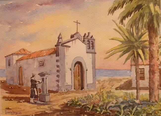 Pintura titulada "Ermita y plaza de S…" por Gabriel Jorge Solé, Obra de arte original