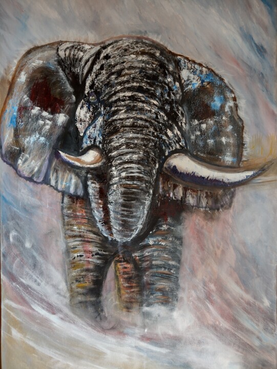Painting titled "Elephant" by Gabriela Enso, Original Artwork, Oil