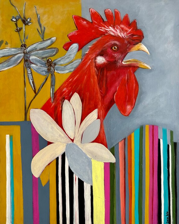 Peinture intitulée "Rooster" par Gabriela Meyermann, Œuvre d'art originale, Acrylique Monté sur Châssis en bois