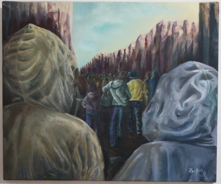 Painting titled "Dos tiempos, un mun…" by Gabriela Sandra Ruetsch, Original Artwork, Oil