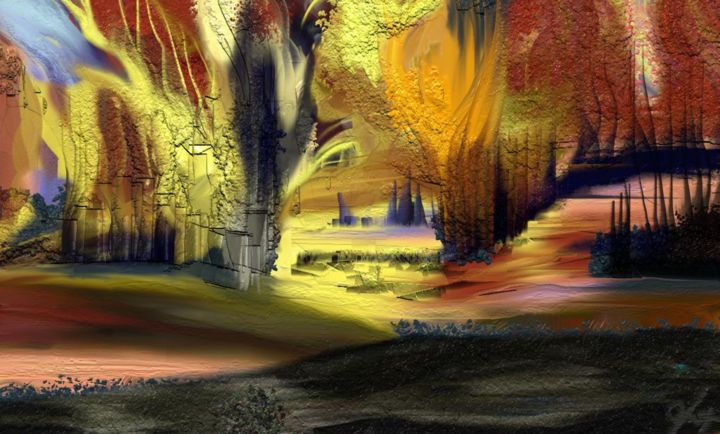 Digitale Kunst getiteld "Forêt Interdite" door Gabriela Simut, Origineel Kunstwerk, Digitaal Schilderwerk