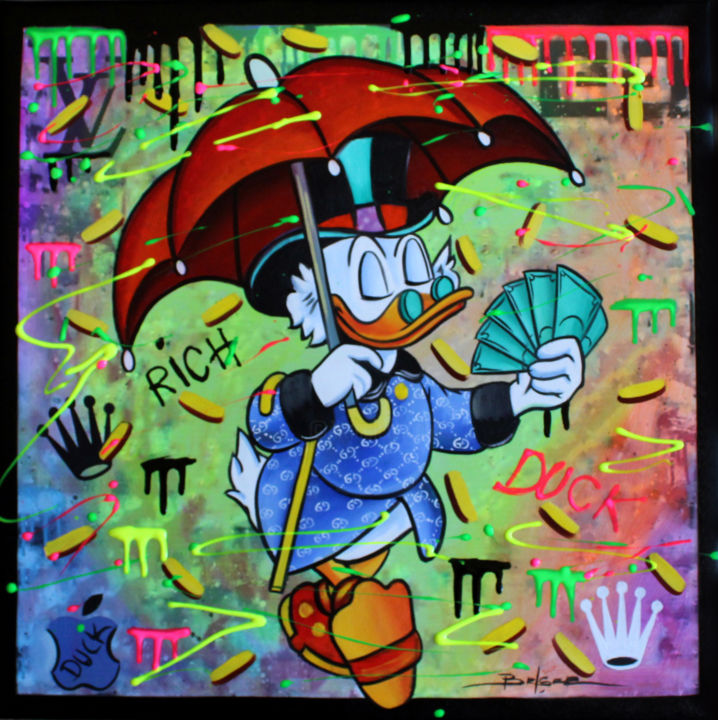 Painting titled "Rich duck" by Sagee, Original Artwork, Acrylic