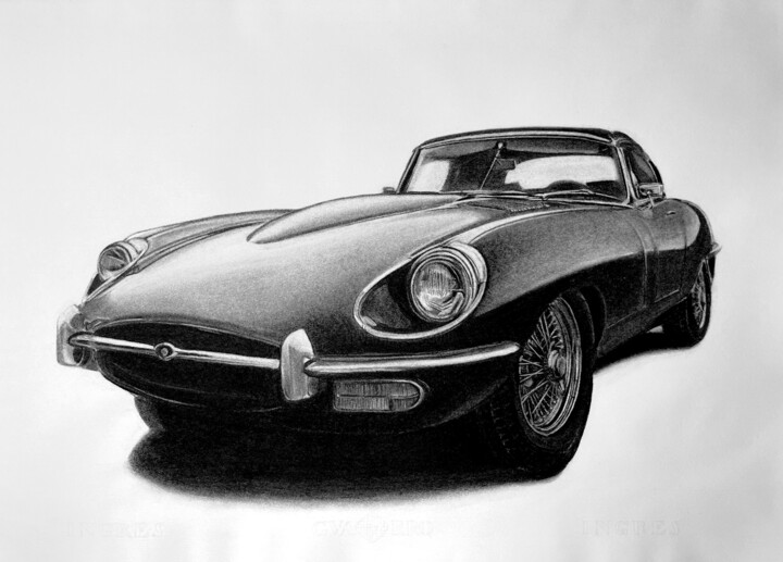Dessin intitulée "Jaguar E Type Serie…" par Gabriel López Campos, Œuvre d'art originale, Fusain
